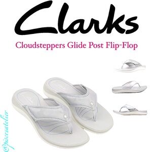 Clarks Cloudsteppers Glide Post Flip-Flop Sandals in Metallic, Women's Size 8
